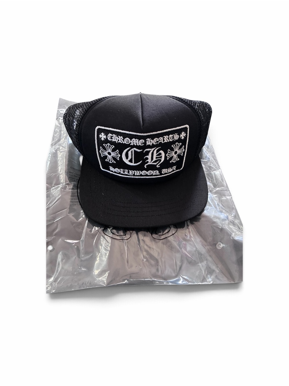 Chrome Hearts Black Mesh Trucker Cap with White Embroidered Patch